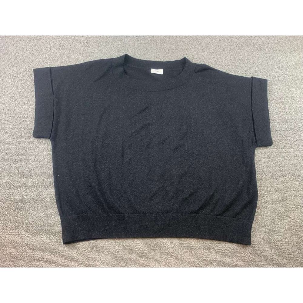 An'ge Women S/M‎ Black Sweater Folded Short Sleeve Dolman Pullover Rib Hem Ange